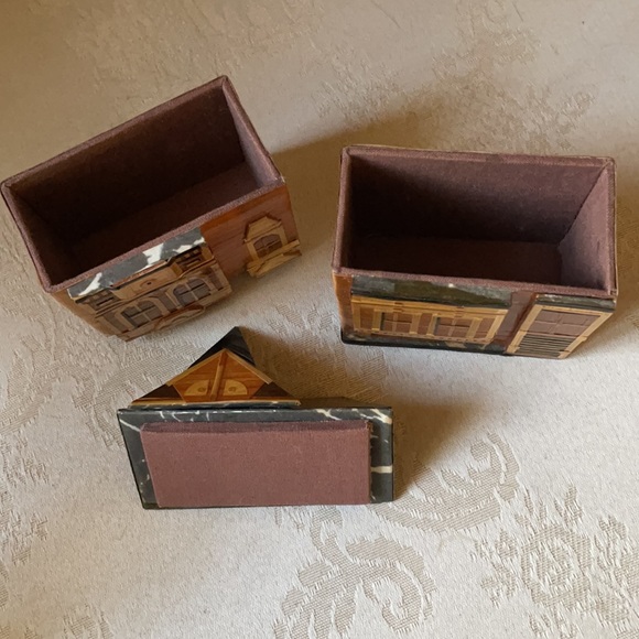 Unique vintage handmade bamboo, straw, wheat Victorian row house trinket box - Picture 11 of 15